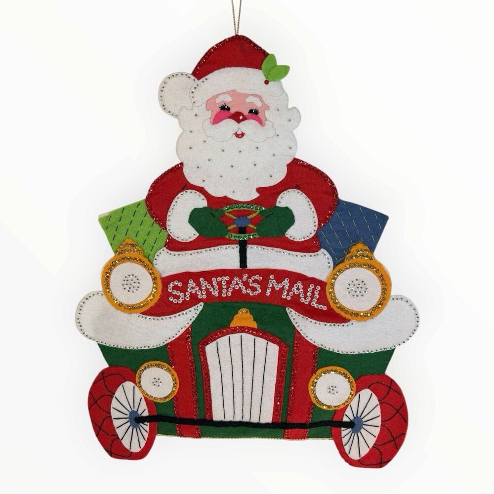 Vintage Bucilla Santa's Mail Wall Hanging Completed Handmade Felt Sequins Beads